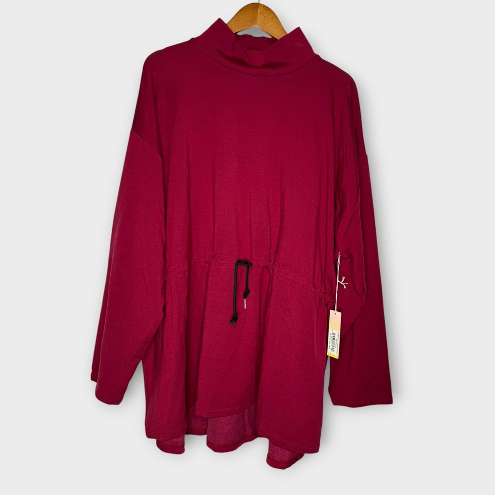 NWT Summersalt The Softest French Terry Cinched Waist Pullover Maroon Red Sz 1X